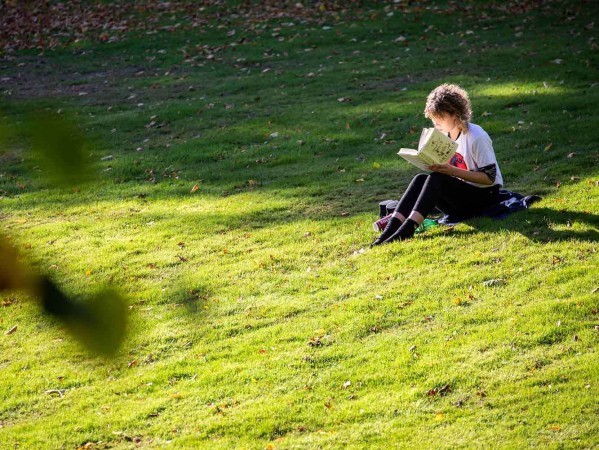 Girl studying while sat on the grass Girl studying while sat on the grass