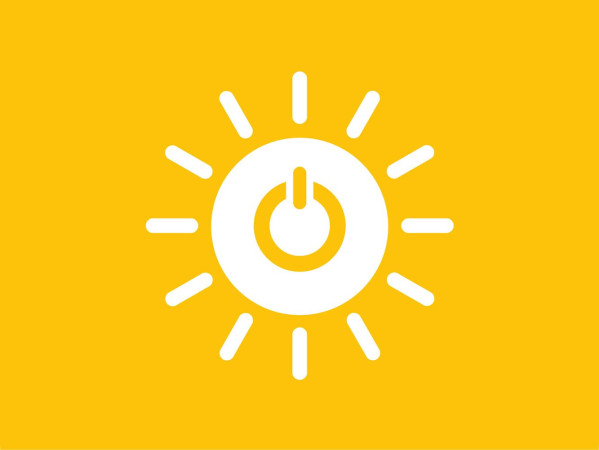 SDG Goal icon - a sun with an on/off logo on a yellow background SDG Goal icon - a sun with an on/off logo on a yellow background