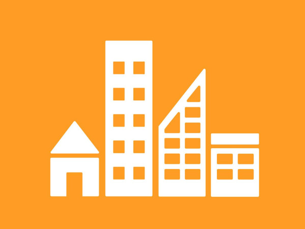 SDG Goal icon - a building icon on yellow background SDG Goal icon - a building icon on yellow background