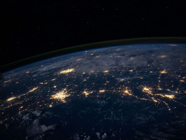 aerial photo of the globe at night